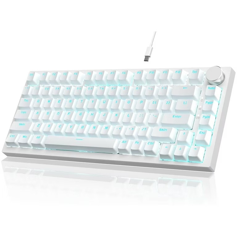 AJAZZ AK820 Wired Mechanical Gaming Keyboard Knob, White, Blue Switch, Blue LED
