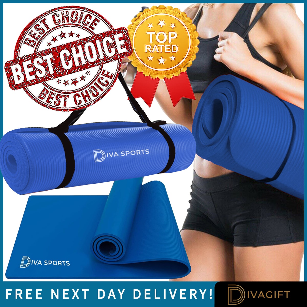 BLUE YOGA MAT 15MM THICK GYM EXERCISE FITNESS PILATES WORKOUT NON-SLIP 60x185CM