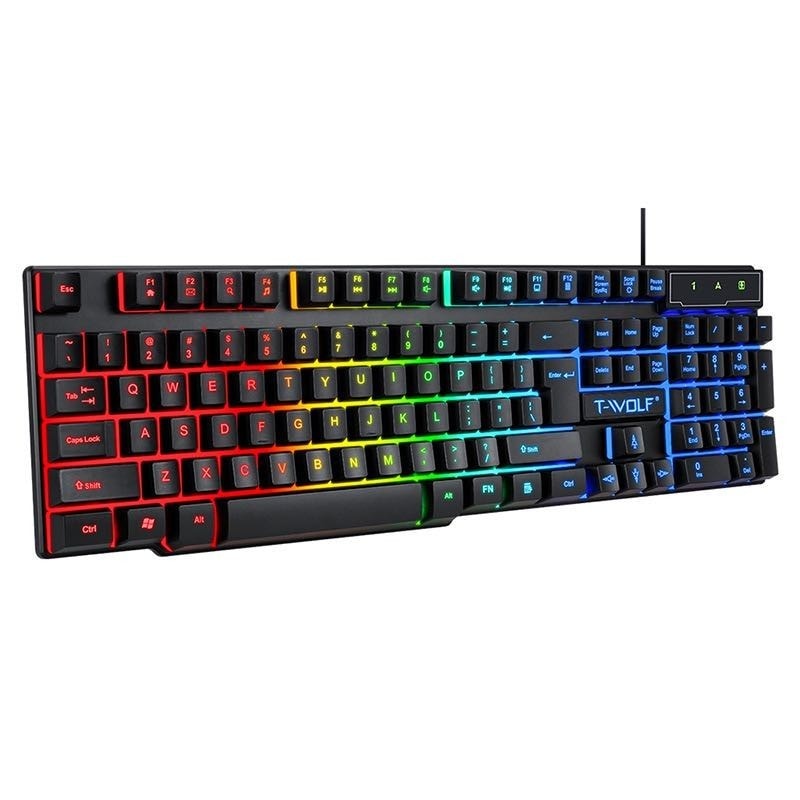 T-Wolf TF200 RGB Gaming Keyboard Wired LED Backlit for PC Windows & Xbox Gamers
