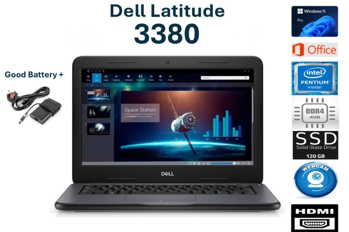 Dell Latitude 3380 Laptop 120GB SSD 4GB RAM 13.3" WebCam HDMI WINDOWS 11 +Office