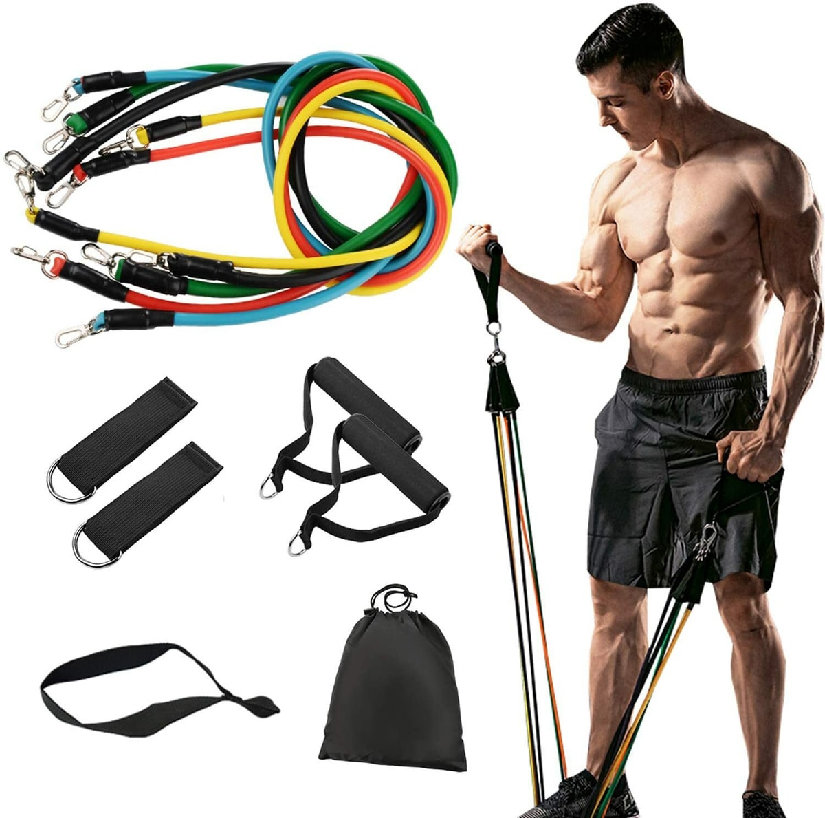 11PCS Resistance Bands Workout Set Exercise CrossFit Fitness Yoga Training Tubes
