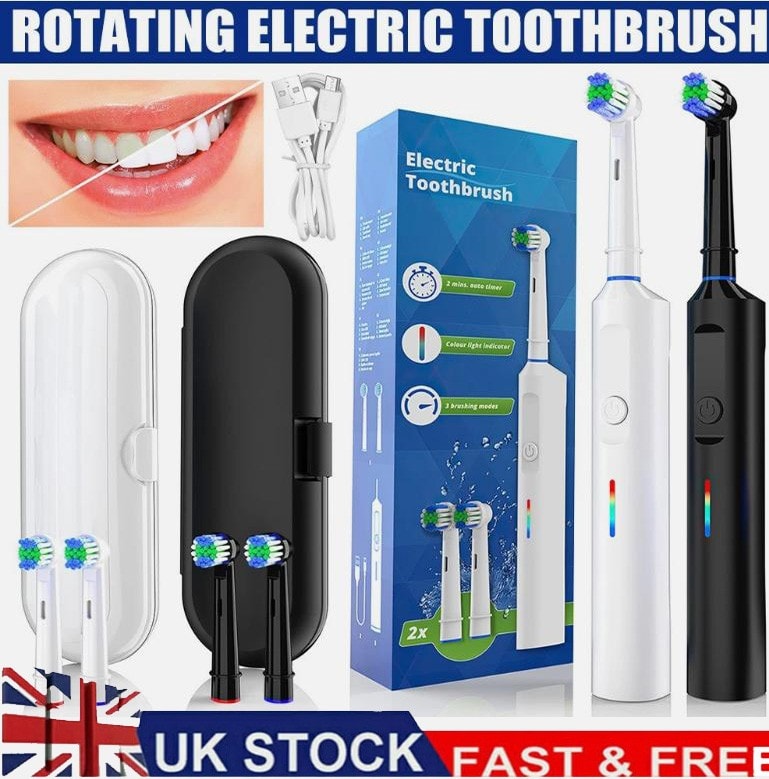 Pro Rotating Electric Toothbrush Rechargeable 3 Modes USB Oral Care +Travel Case