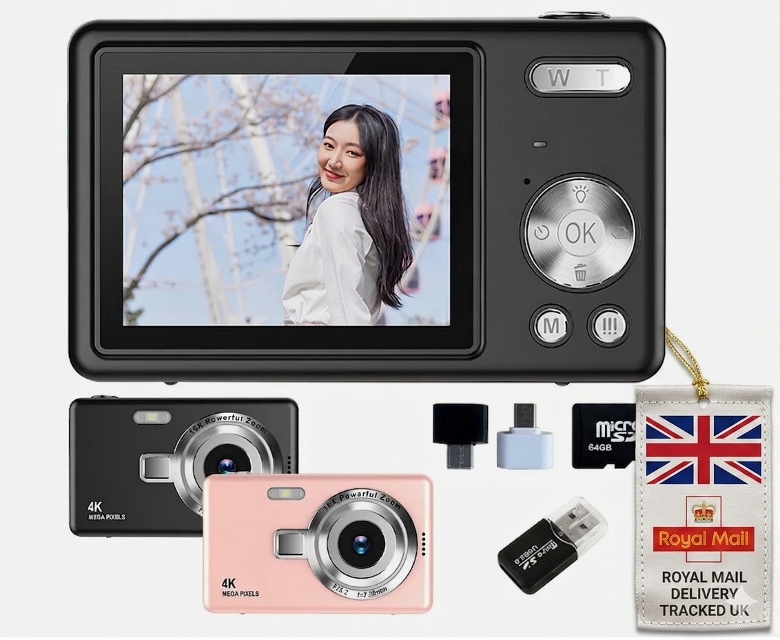 Digital Camera LCD Display Screen 16X Zoom Anti-Shake Camera With 64GB SD Card