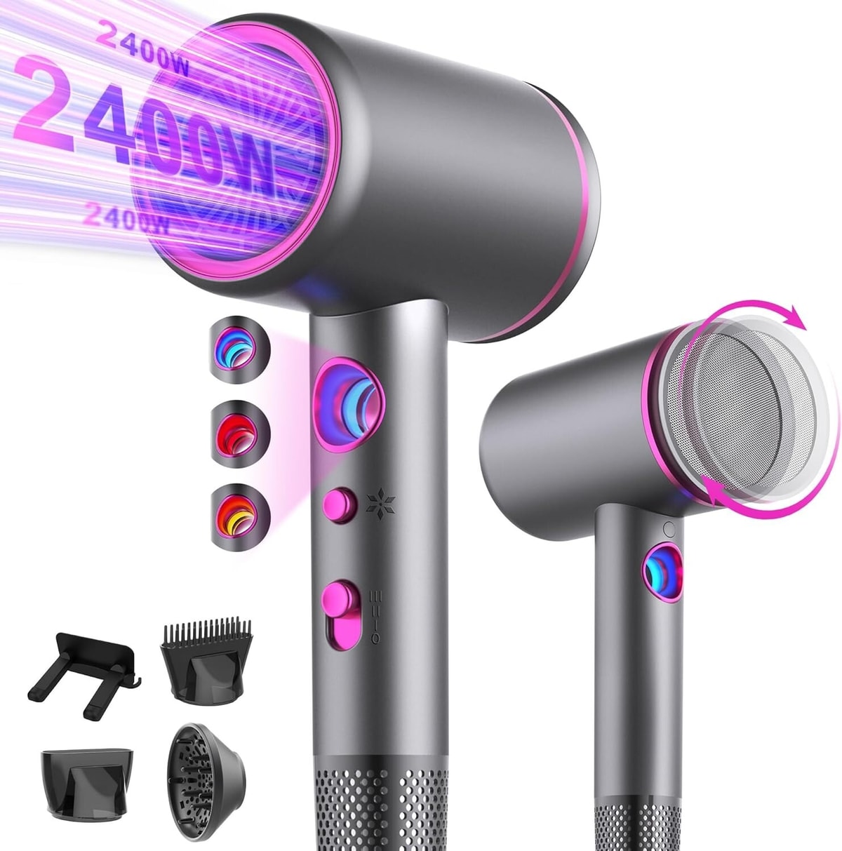 Tisoutec Travel Hair Dryer with Diffuser, Professional Ionic 2400W|4-in-1|H TS1T