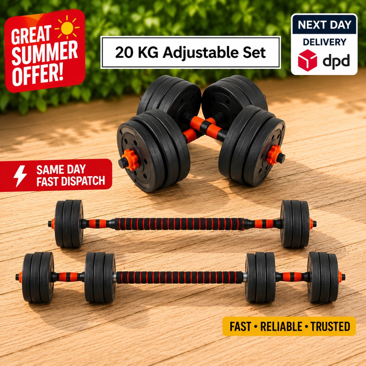 20KG Versatile Dumbbell & Barbell Kit – Adjustable Weights for Home Gym Workouts