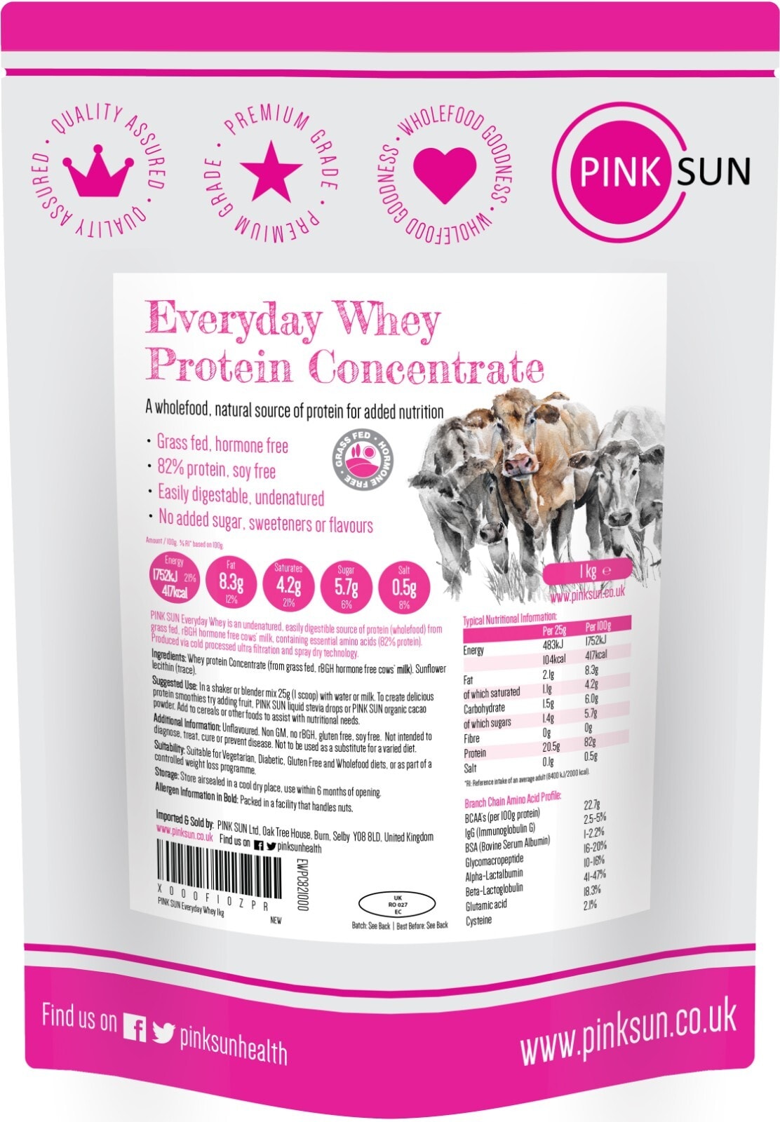 Whey Protein Concentrate Powder 1kg Grass Fed Hormone Free Bulk Pure Unflavoured