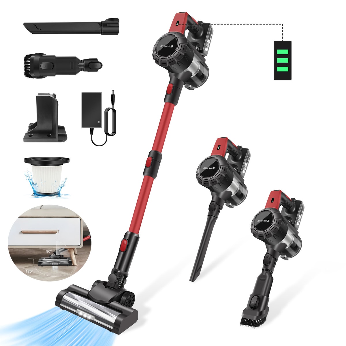 6000W Cordless Vacuum Cleaner Hoover Upright Lightweight Handheld Bagless Home