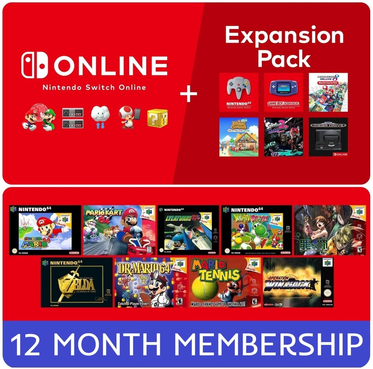 Nintendo Switch Online Expansion Pack • 12 Month Membership (For Switch 1 + 2)