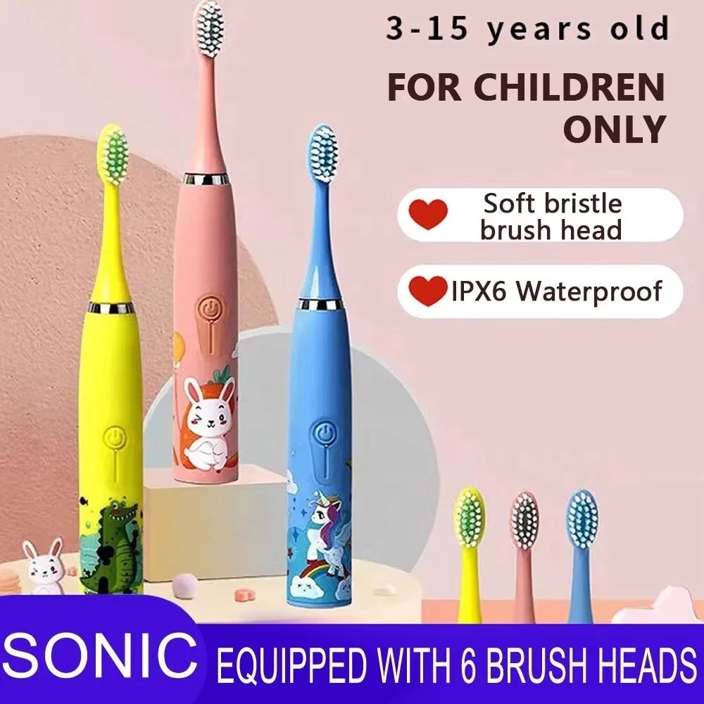 Children Electric Toothbrush With Replace Brush Heads Kids Cartoon Toothbrush