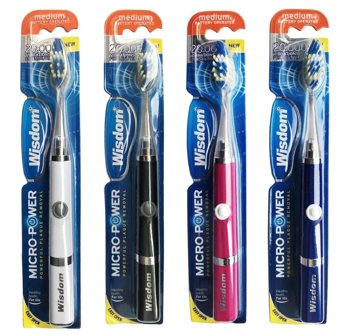 WISDOM BATTERY OPERATED MICRO POWER WHITENING REMOVE PLAQUE MEDIUM TOOTHBRUSH