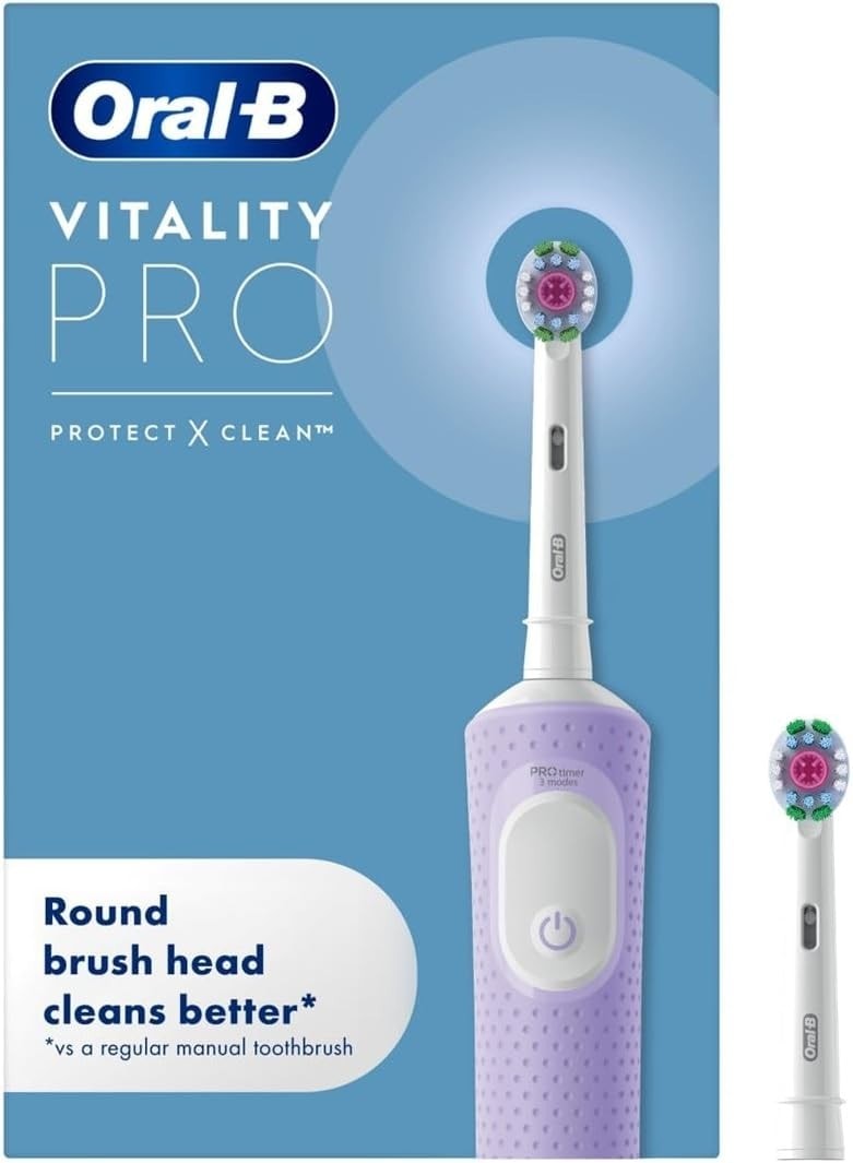 Oral-B Vitality Pro Electric Rechargeable Toothbrush with 2 Brush Heads, Lilac