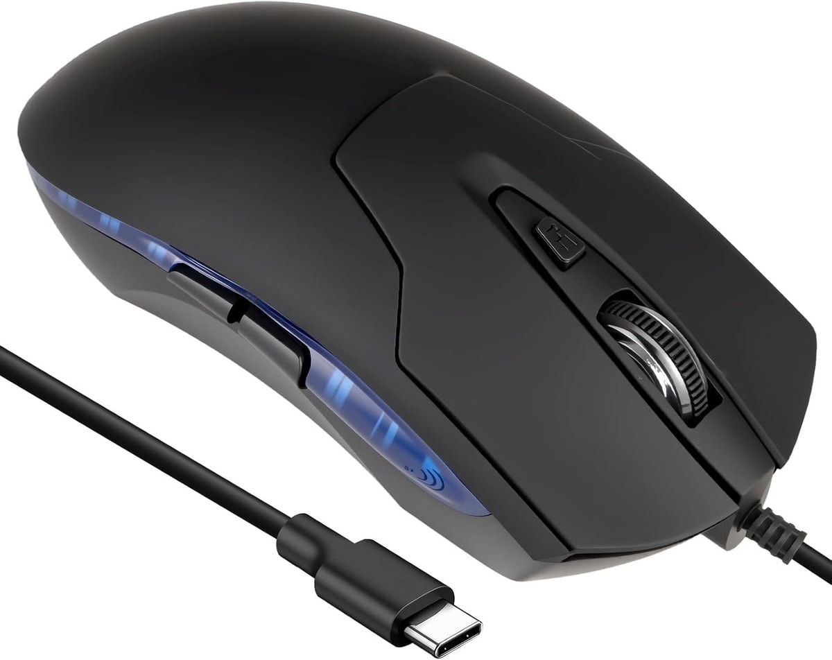Wired USB C Mouse, Compact Silent Gaming Mouse with 4 DPI Speeds 6 Button Quiet