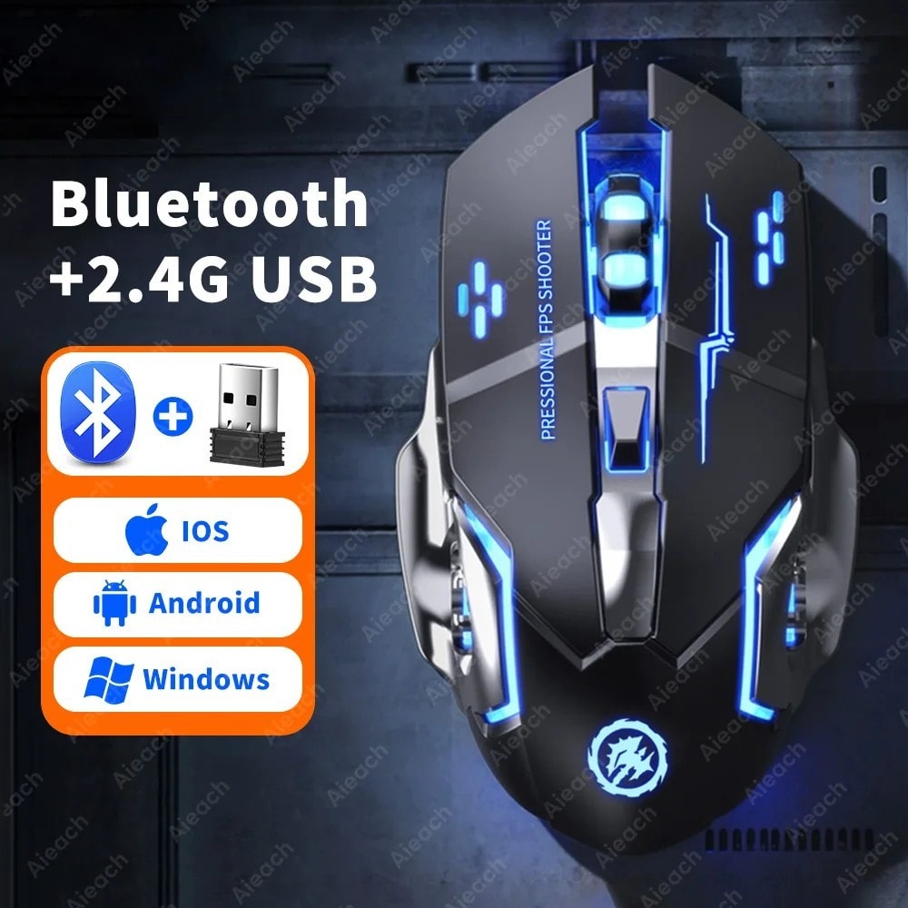 Rechargeable Wireless Gaming Mouse Silent Bluetooth 2.4G PC Gamer Mouse UK