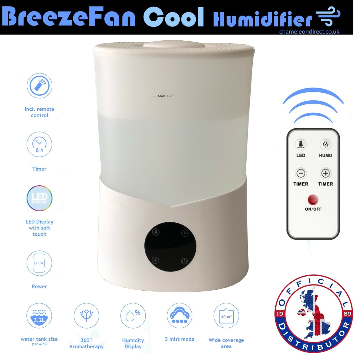 Air Humidifier Aromatherapy XLARGE 3.2L Diffuse Oil Air Mist Home Remote + Led