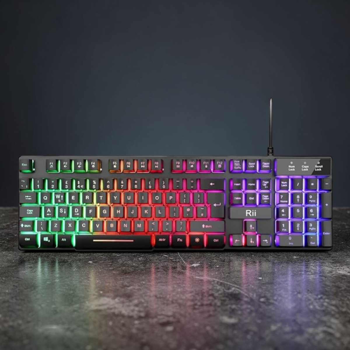 Wired Gaming Keyboard Rii USB Keyboard Rainbow LED Backlit 105 Keys Black Home