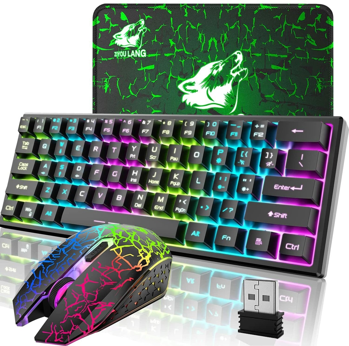 Wireless Gaming Keyboard Mouse Set USB C RGB Backlit + Mouse Pad For PC PS4 Xbox