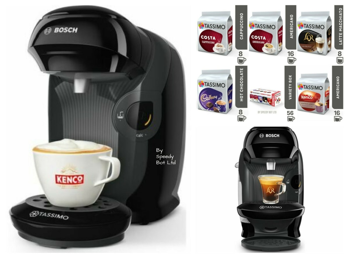 Bosch TASSIMO Coffee Machine Black Red Cream Purple White Red OrVariety Box Pods