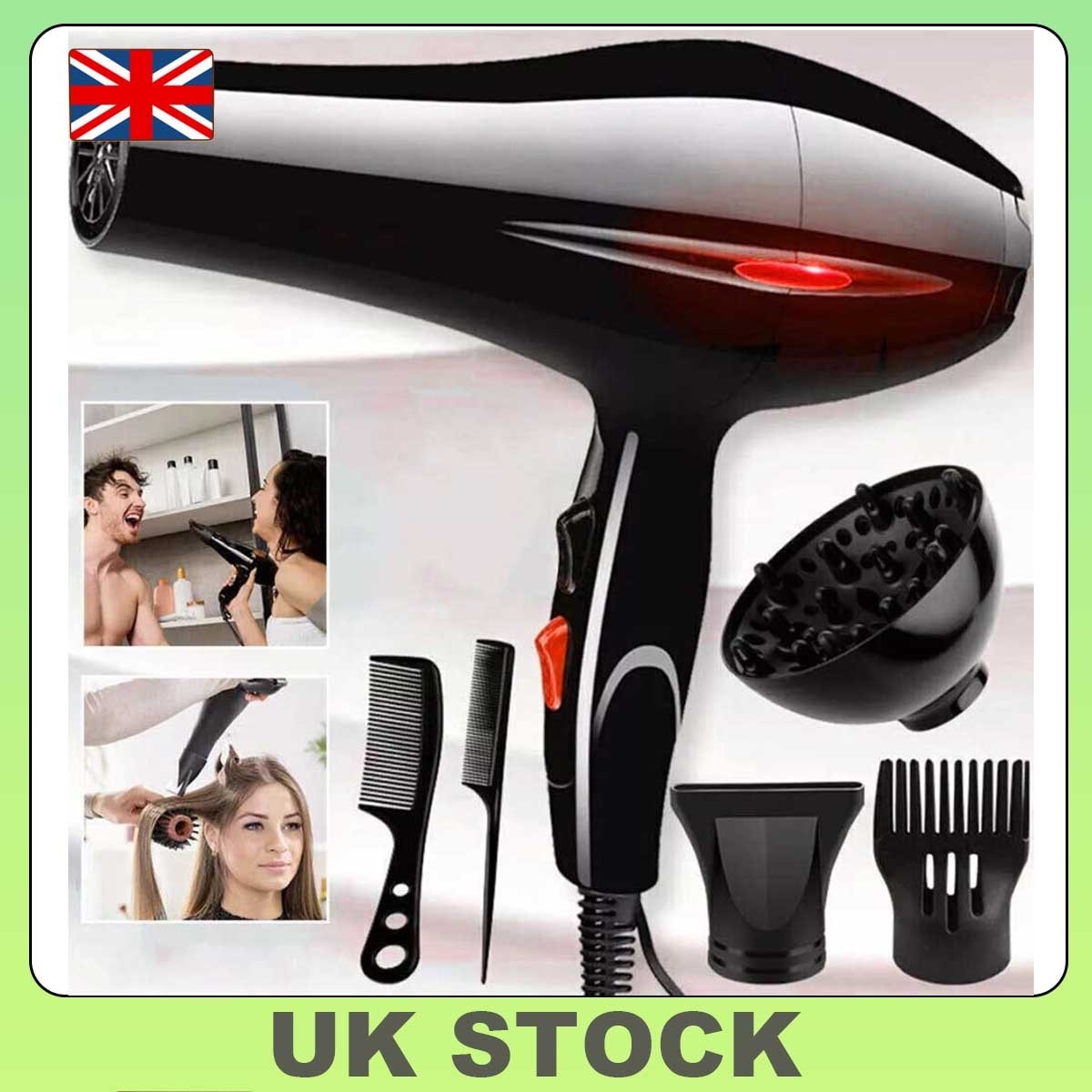 2200W Professional Hair Dryer 5 Heat/Speed Settings with Nozzle/Comb Salon Home