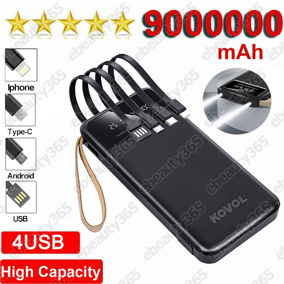 Power Bank Pack 9000000mAh Fast Charger 4 USB External Battery For Mobile Phone