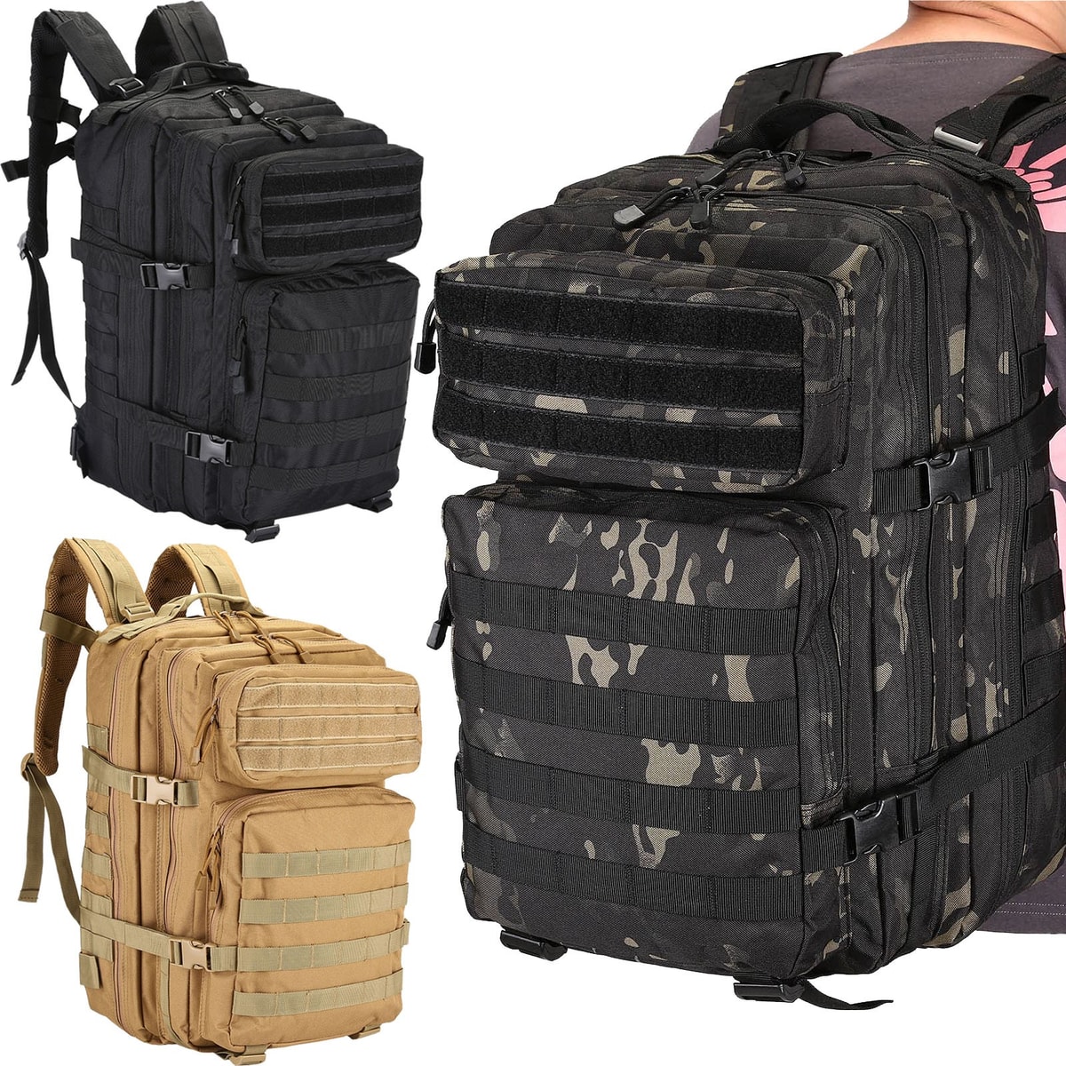 45L Tactical Army Backpack Assault Pack Military Outdoor Camping Rucksack Bag