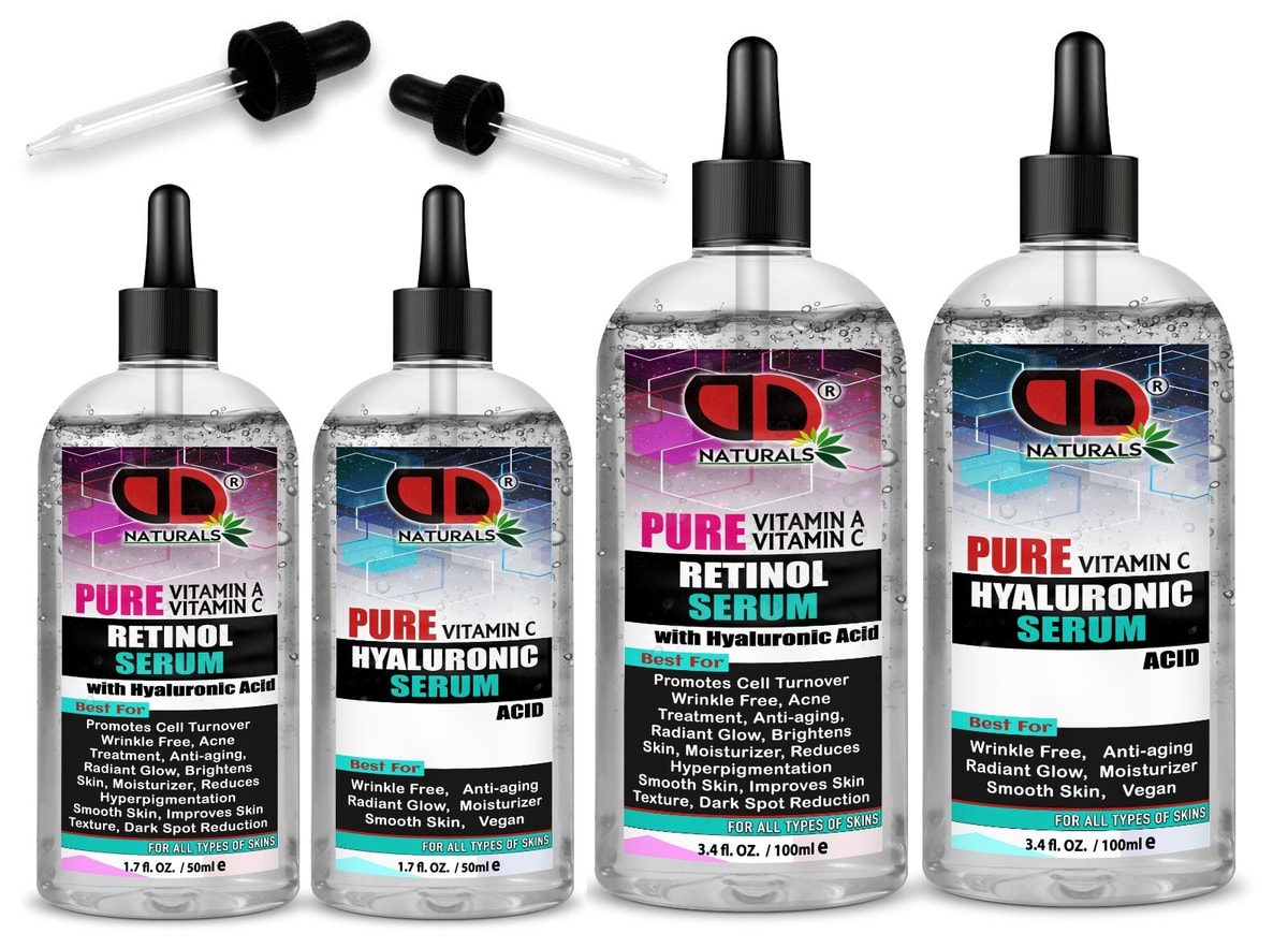 100% Pure HYALURONIC ACID Serum Gel & Retinol Serum for Face, Hair, Body UK made