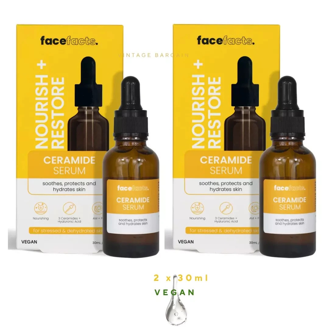 2 x Face Facts Barrier Repair Ceramide Serum 30ml Pro-Vitamin B5 Hyaluronic Acid