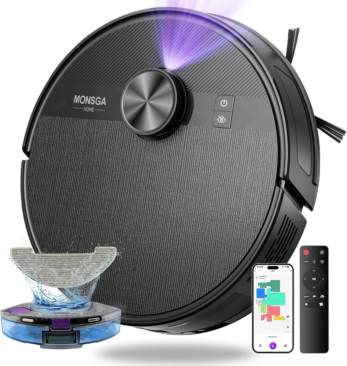 MONSGA MS1 Robot Vacuum Mop 7000Pa Lidar Navigation App 180min Maps UK