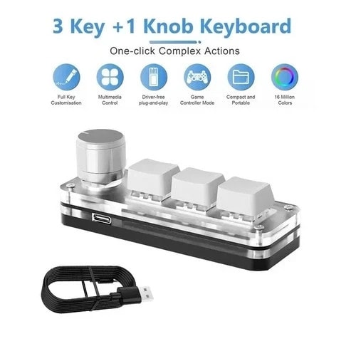 Mini Macro Keyboard 3 Keys 1 Knob RGB Programmable Mechanical Keyboard Gaming