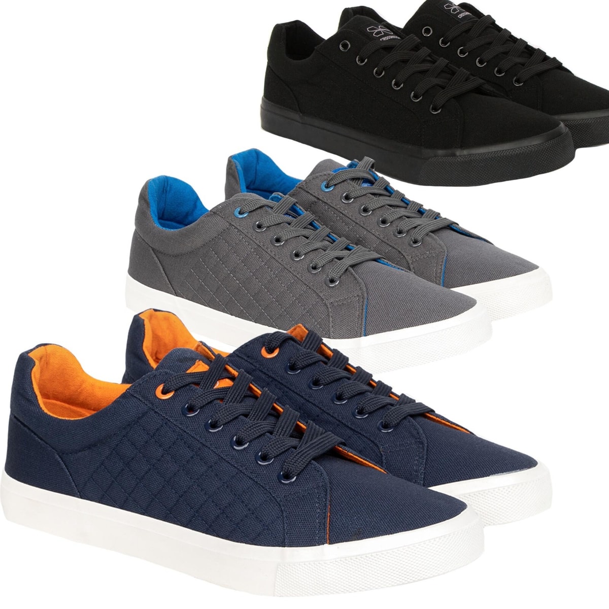 CROSSHATCH New Men Trainers Lace up Shoes Canvas Plimsolls Casual Flat Pumps