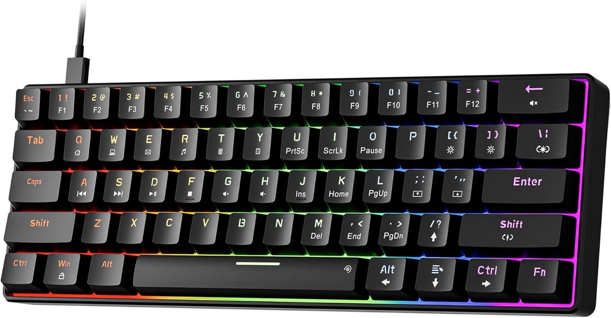 NEWMEN GM611 60% Mechanical Gaming Keyboard, 61 Keys LED Backlit, Red Switches