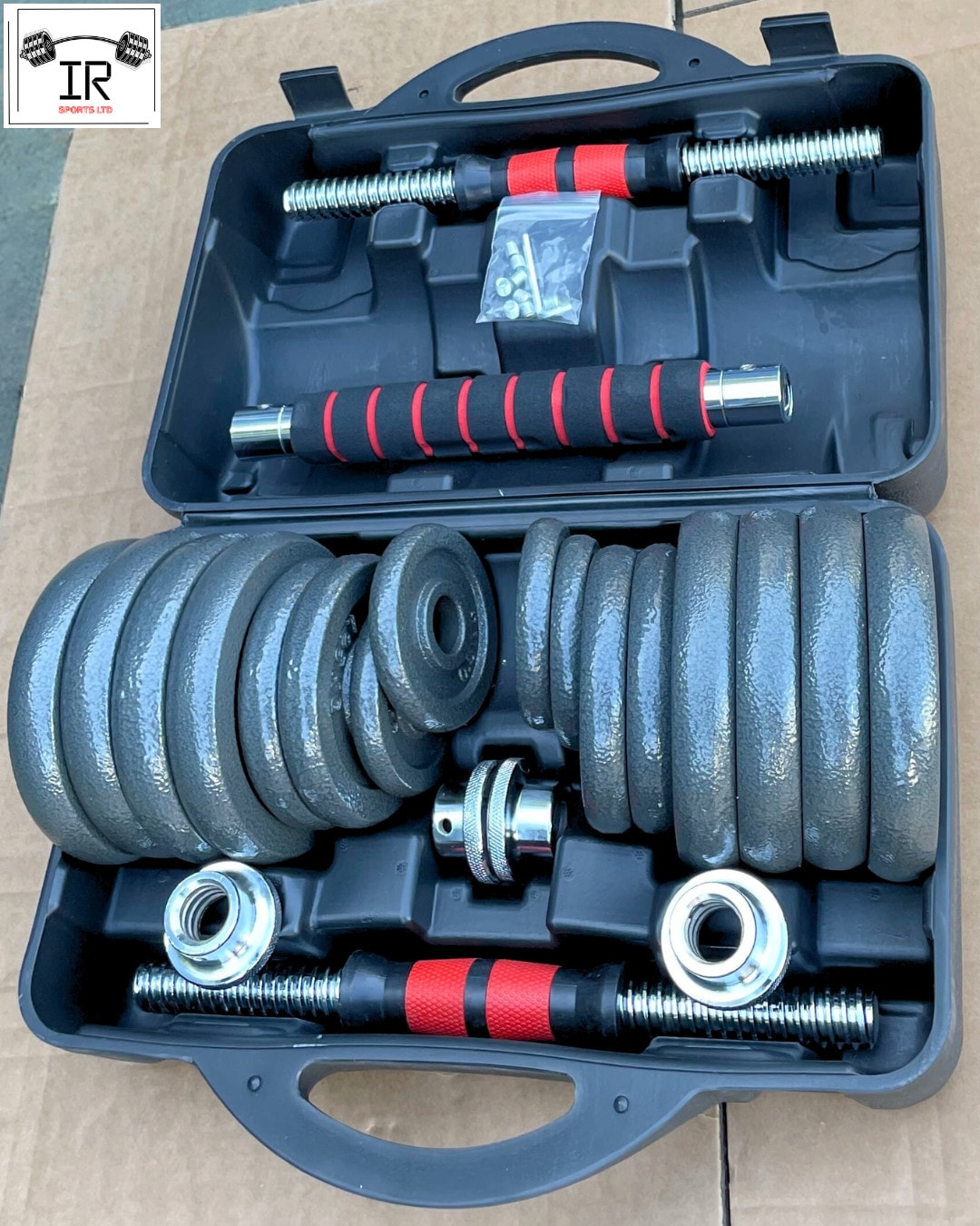 Cast Iron Adjustable Dumbbell Barbell Set 30kg Black Carry Case Fitness Home Gym