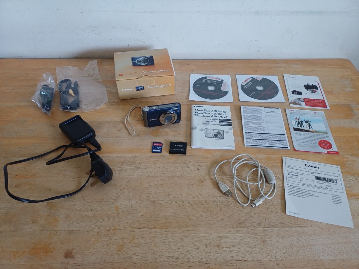 Canon PowerShot A3100 IS 12.1MP Digital Camera Blue Working, with Accessories