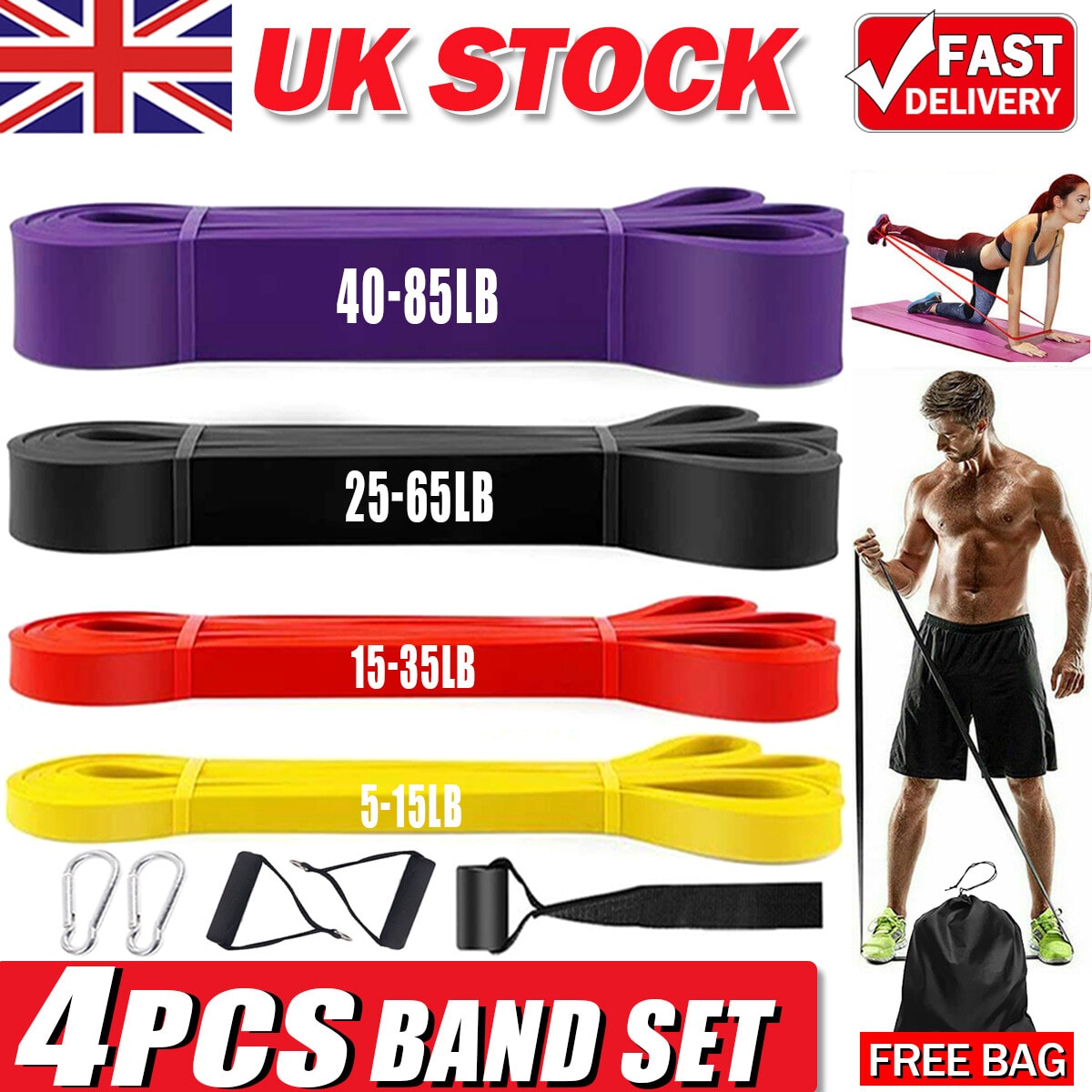 4pcs Heavy Duty Resistance Bands Set Pull Up Assisted Exercise Home Gym Fitness