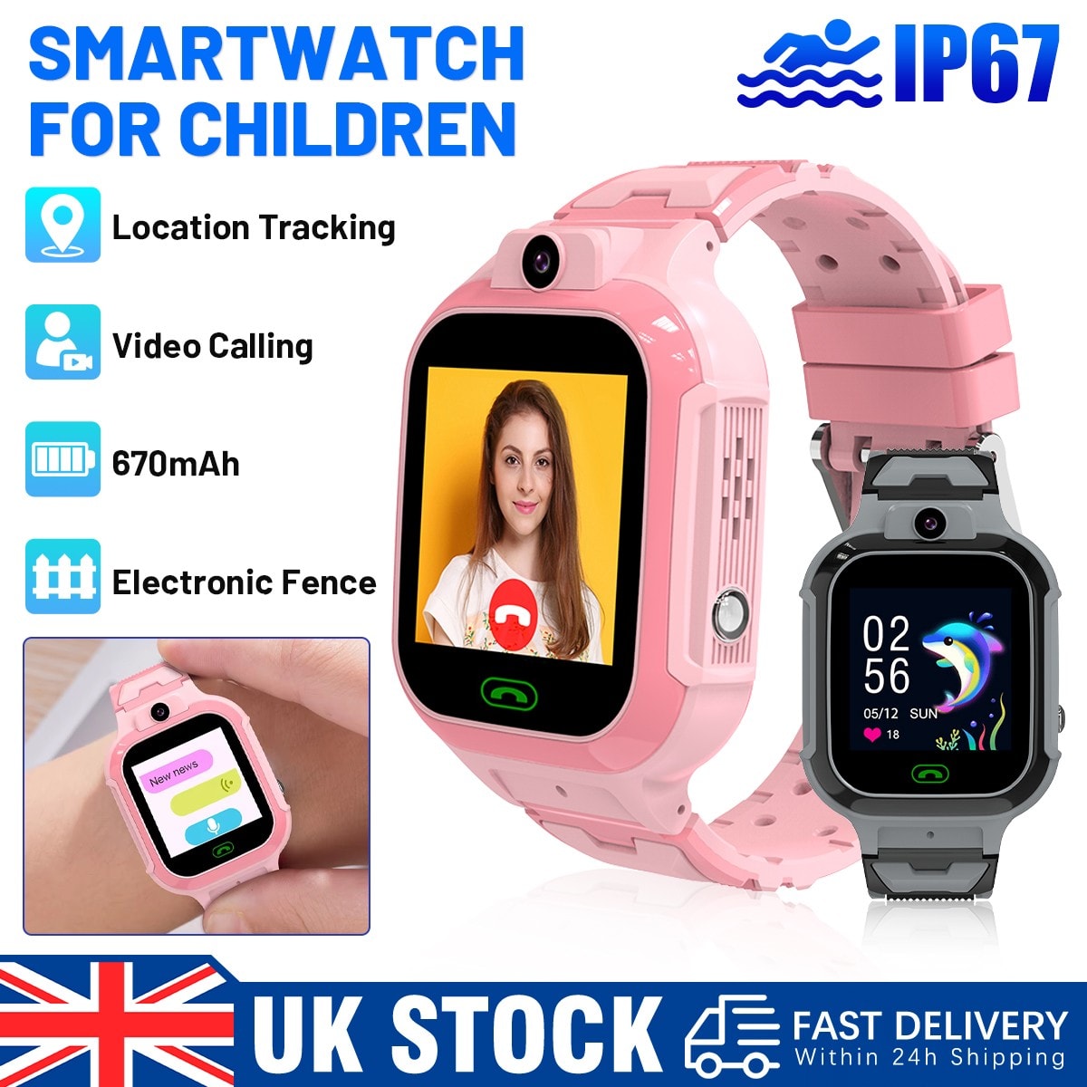 Kids Smart Watch with GPS Tracker Phone Call Voice Chat SOS HD Camera Alarm -UK