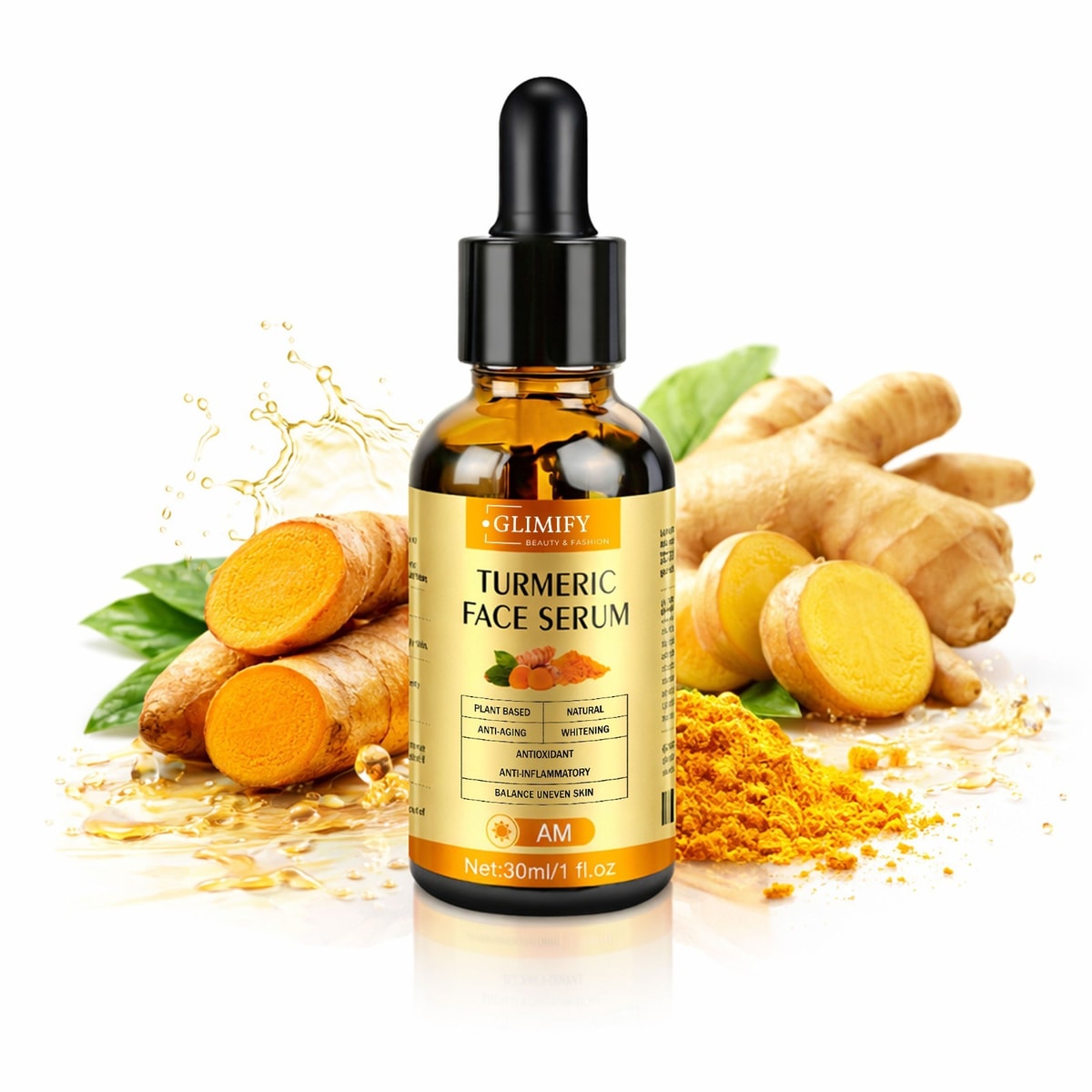 Turmeric Face Serum Hyaluronic Acid Brightening Dark Spot Acne Glow Skin UK 30ml