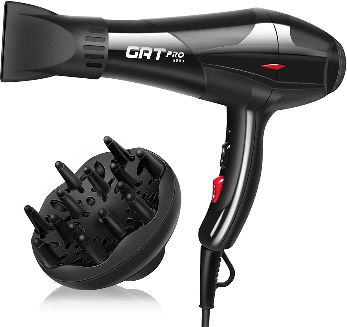 GRT PRO 8800 Professional Ionic Hair Dryer With 1 Diffuser & 2 Nozzles - 3500W