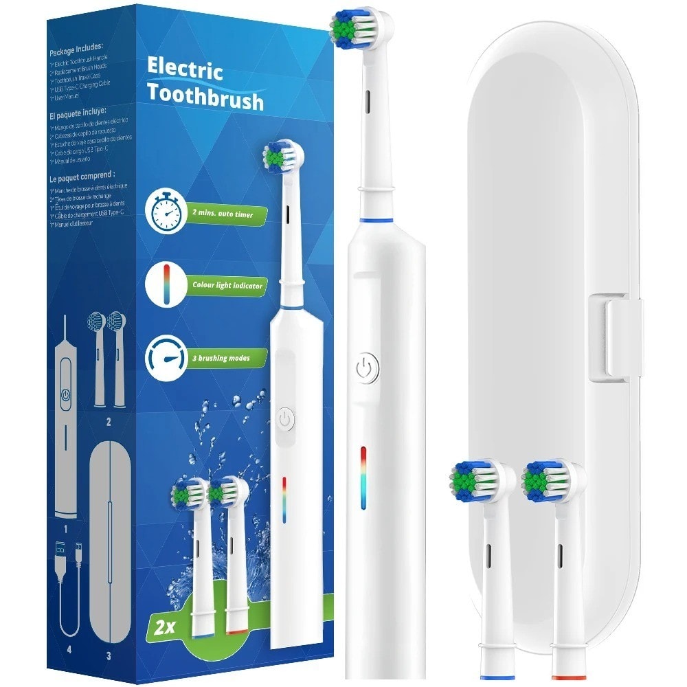 USB Rechargeable Electric Toothbrush with Timer Travel Case 2 Oral-B Brush Heads
