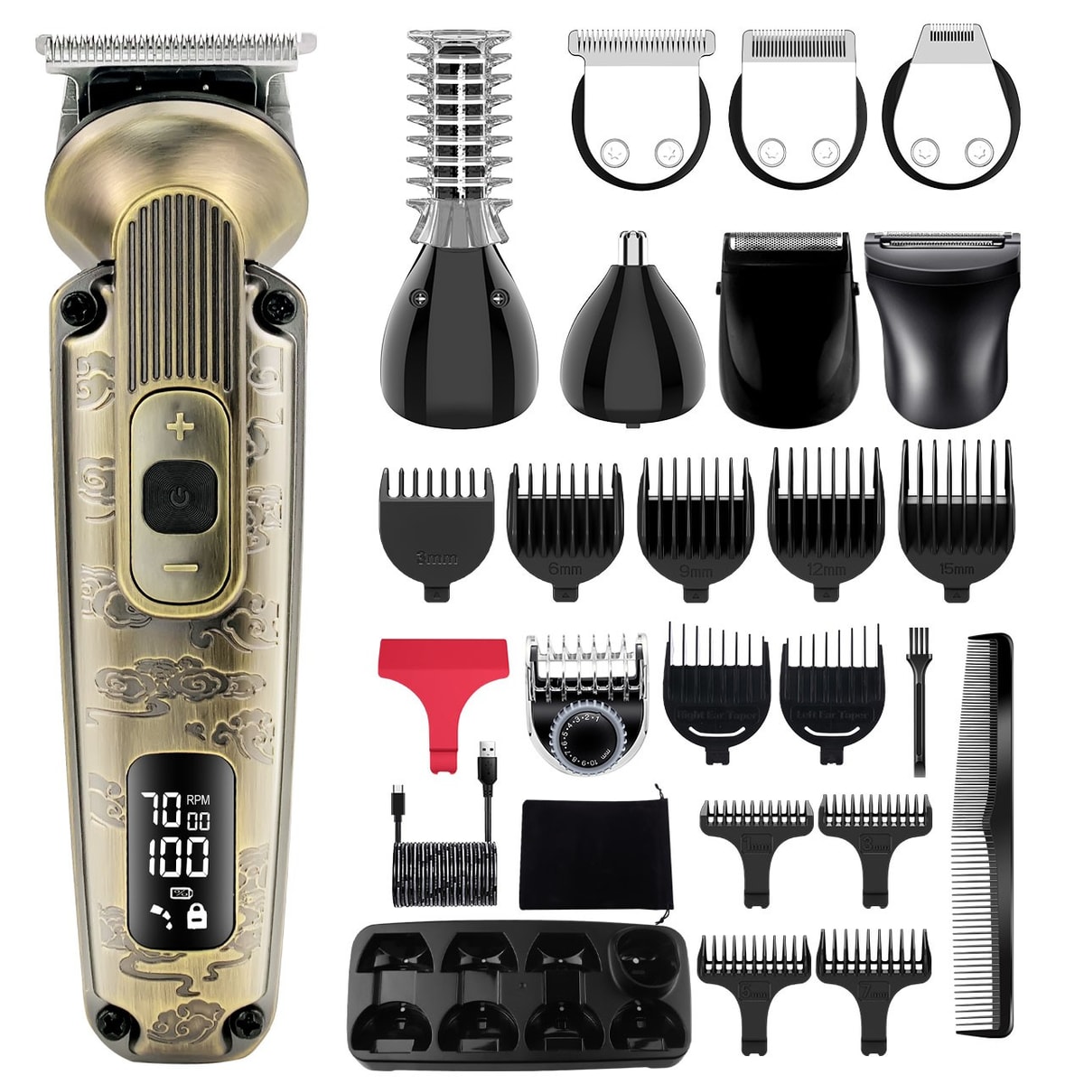 Hatteker Beard Trimmer Body Trimmer Hair Clipper Electric Shaver Kit 8in1 Bronze