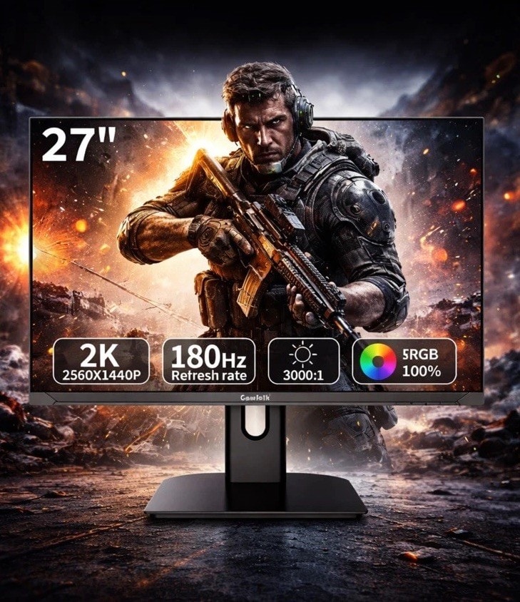 GAWFOLK 27inch QHD 1440p 180Hz Gaming Monitor 1ms Adaptive Sync