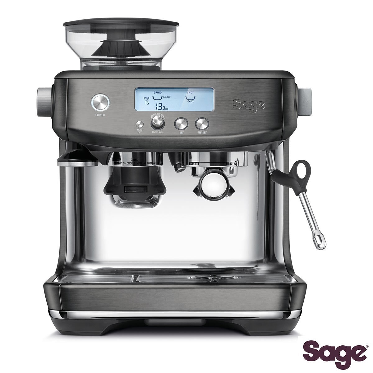 Sage Barista Pro SES878BST Bean Cup Coffee Machine 15 Bar Grinder Steel 2L