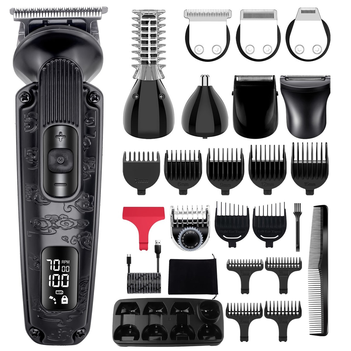 Hatteker Beard Trimmer Body Trimmer Hair Clipper Electric Shaver Kit 8in1 Black