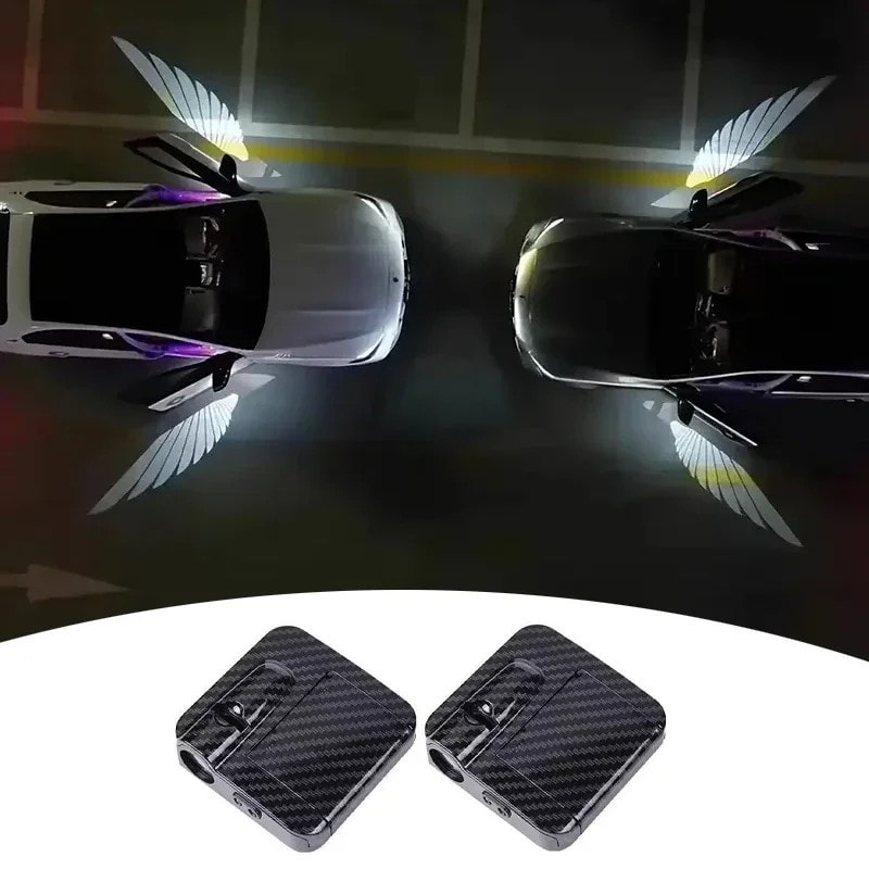 2Pcs Wireless Car Door Atmosphere Light Angel Wings LED Light Decor Accessories