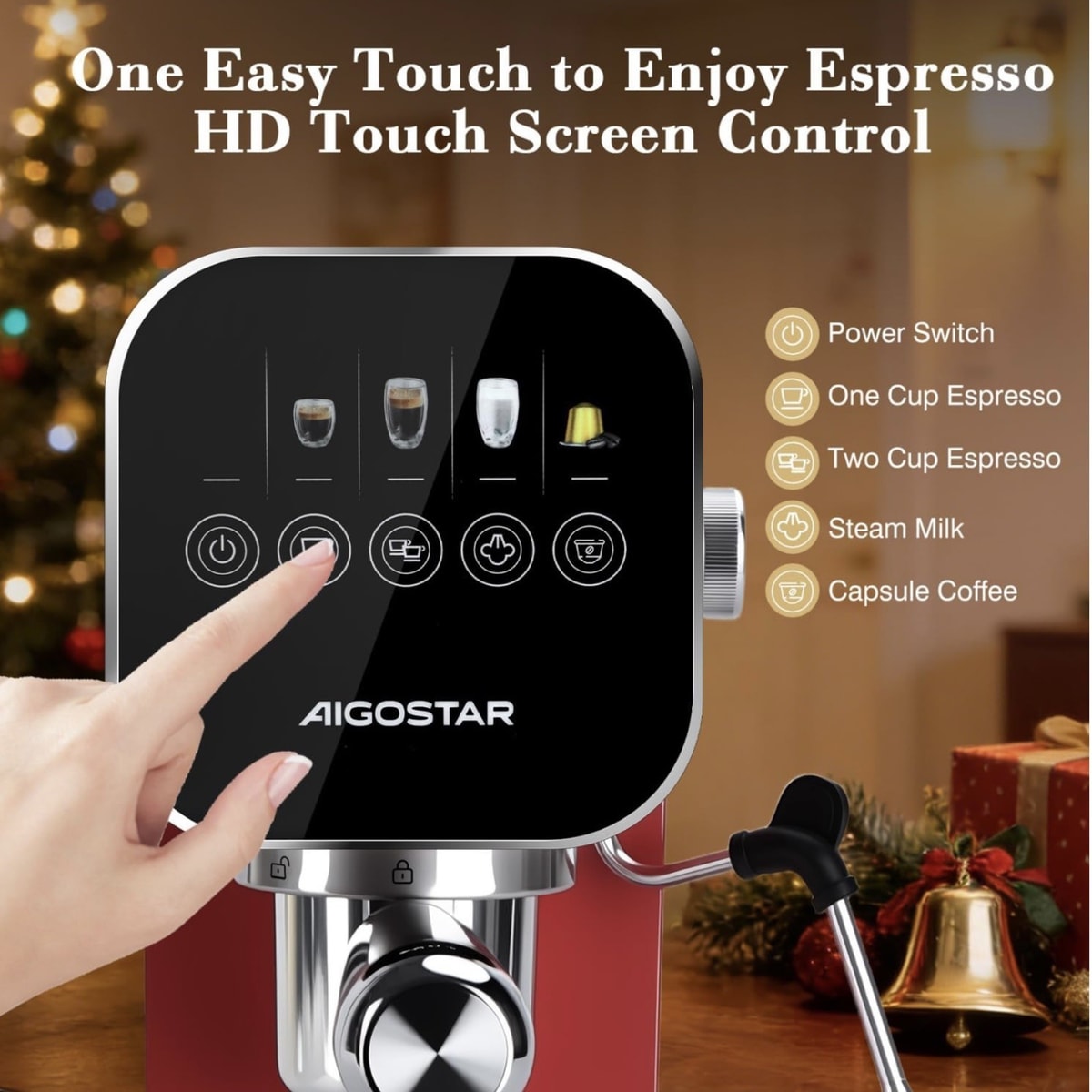Aigostar Espresso and Pod 20bar Coffee Machine with Steam Wand Milk Frother