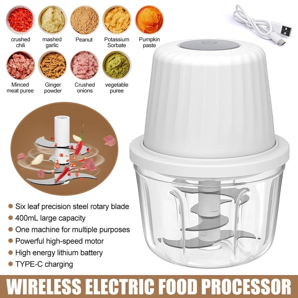 400ml Mini Food Chopper Electric Processor Blender Plastic Mixer Garlic Grinder