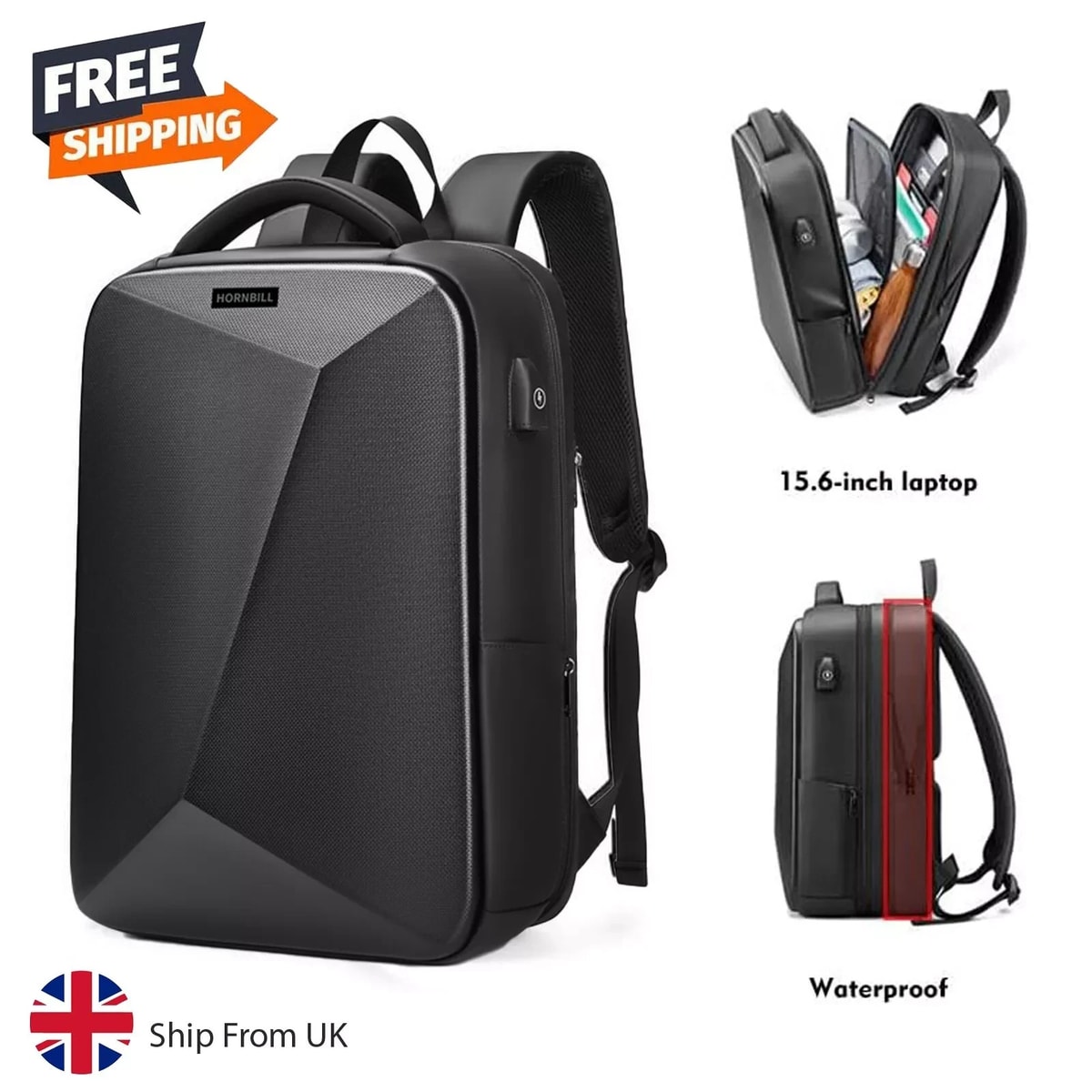 USB Charging Port Unisex Anti-Theft Backpack Laptop Travel Large School Bag UK
