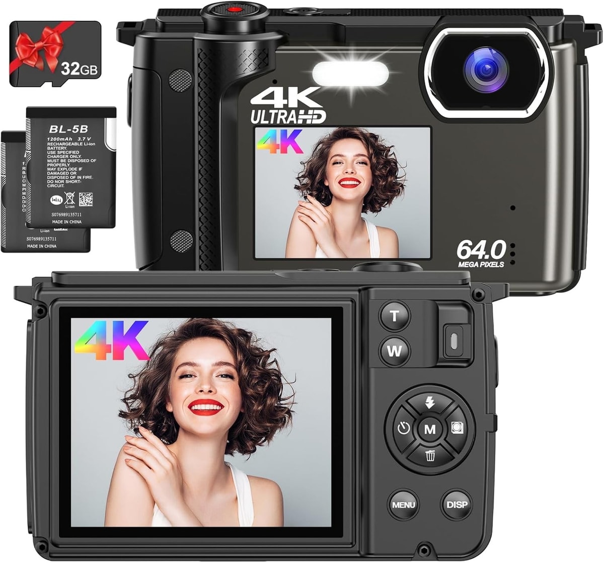 Digital Camera 4K Vmotal 4k UHD 64MP Photo Video 60FPS 16x HD Dual Screen