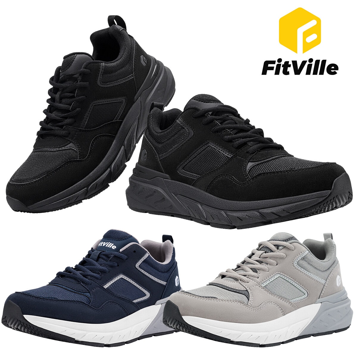 FitVille Men Extra Wide Fit Trainers Arch Support Walking Shoes Outdoor Sneakers