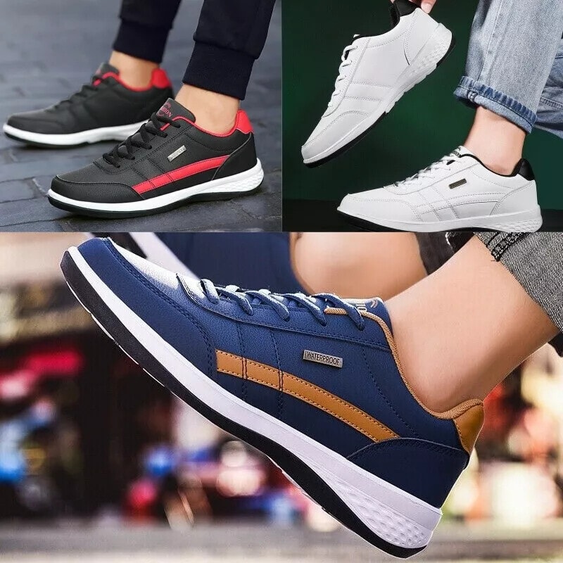 UK Size Waterproof Mens Shoes Casual Trainers Leather Walking Running Sports Gym