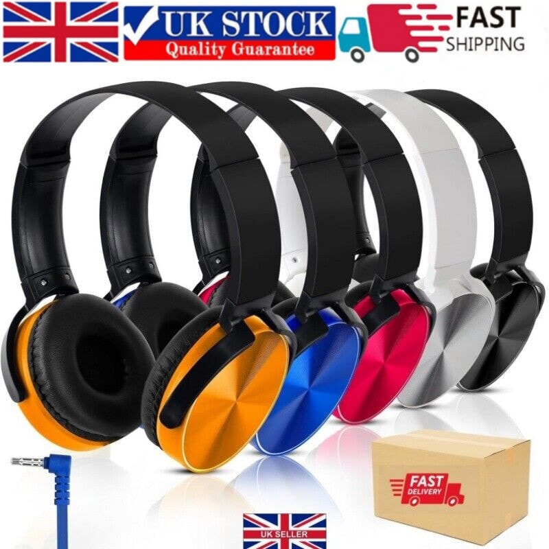 Wired Headphones Bass HiFi Over Ear Headset Earphoned Stereo Noise Cancelling UK