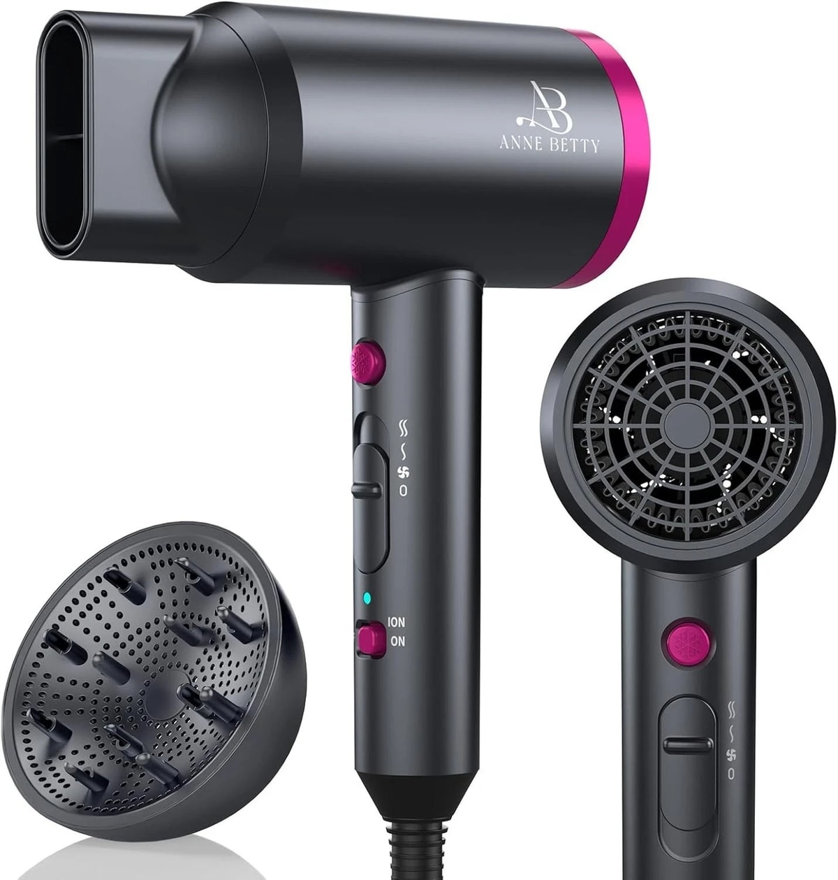 1800W High Power Hair Dryer Ionic Fast Dry Hot & Cold Compact UK Plug Salon